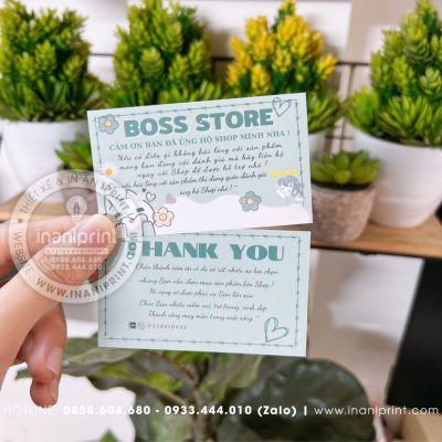 Mẫu Card cám ơn Boss Store, Thiệp cám ơn Boss Store, Danh Thiếp cám ơn Boss Store đẹp giá rẻ