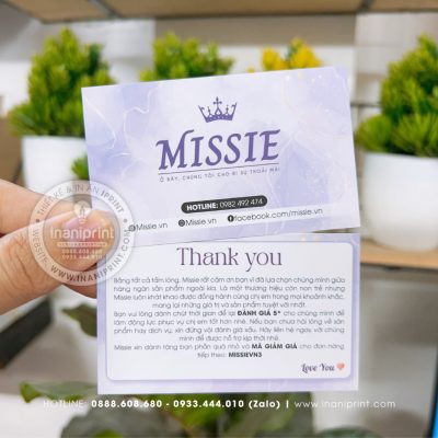 Mẫu Card cám ơn Missie, Thiệp cám ơn Missie, Danh Thiếp cám ơn Missie đẹp giá rẻ